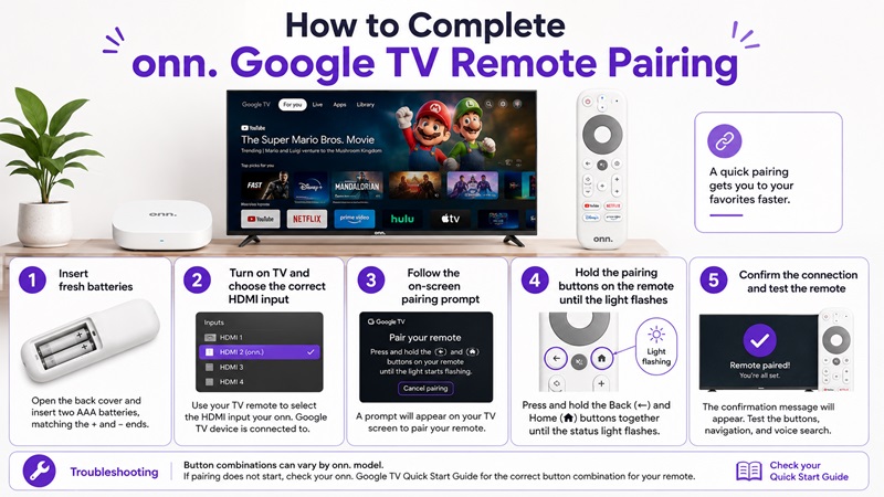 How to Complete onn. Google TV Remote Pairing