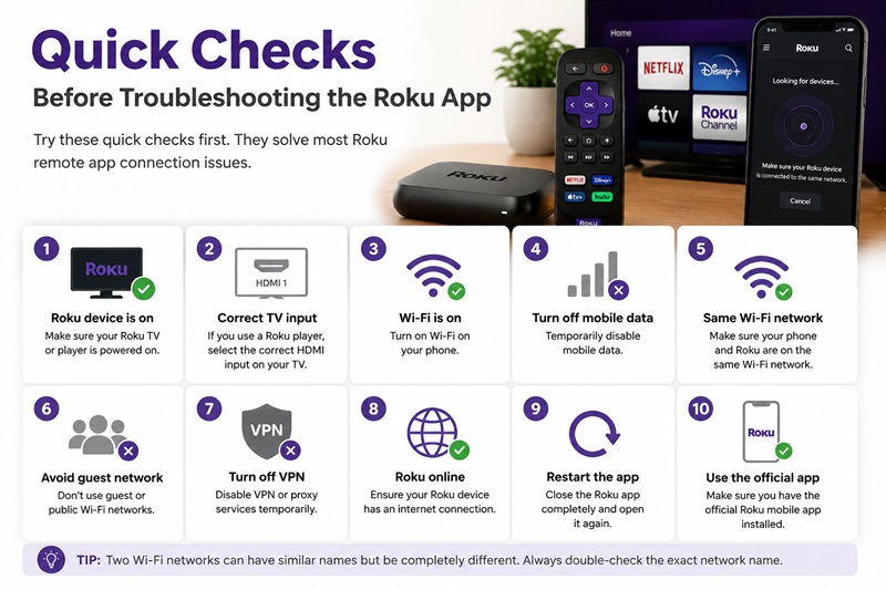 Quick Checks Before Troubleshooting the Roku App