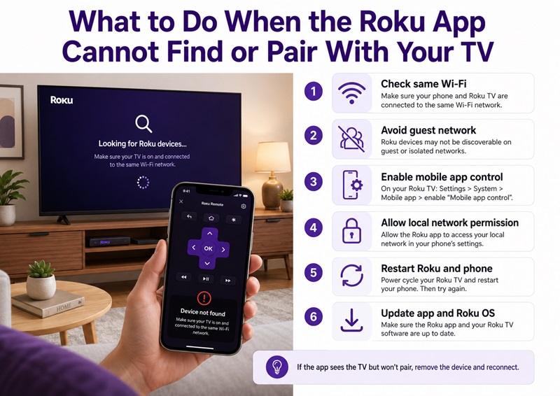 What to Do When the Roku App Cannot Find or Pair With Your TV