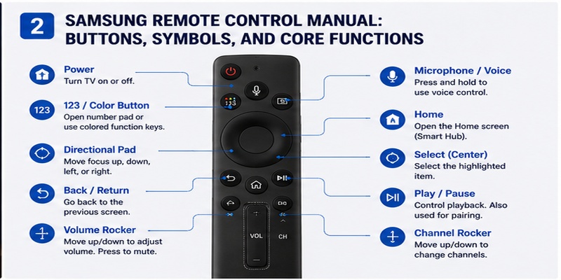 Samsung Remote Control Manual: Setup, Buttons, and Fixes